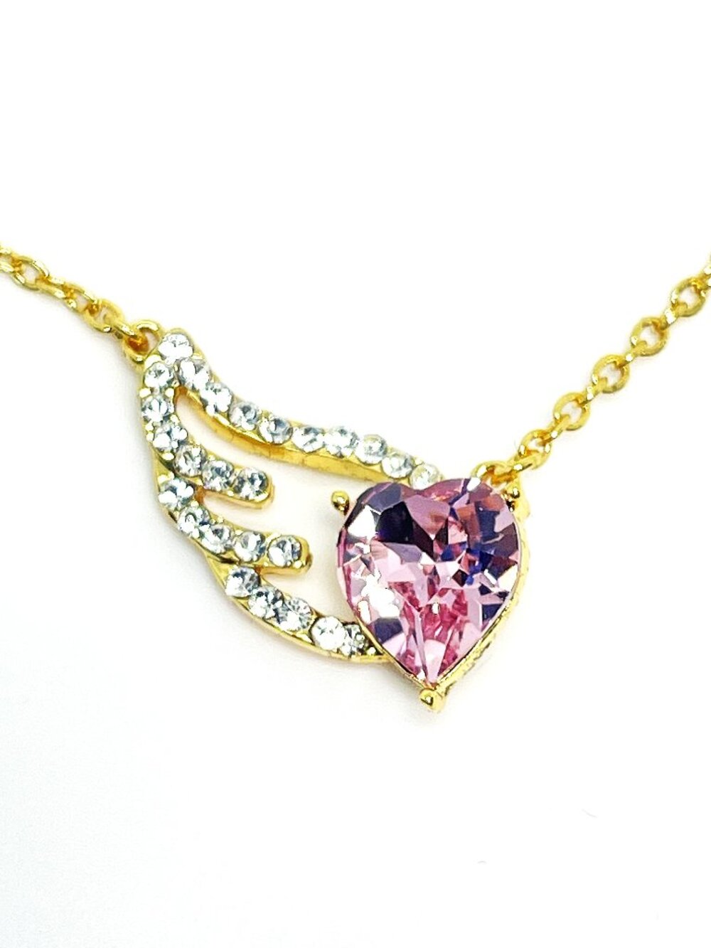 Angel Wings Heart Necklace, made with Pink Crystals by Swarovski, 18"